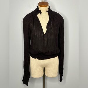 Free People One Plunge V-Neck Long Sleeve Blouse Size Large Black